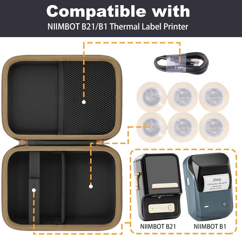 Baval Label Printer Case Compatible with NIIMBOT B21/B1 Label Maker Thermal Label Printer and 2 inch Label Paper(Black Case) - Image 3